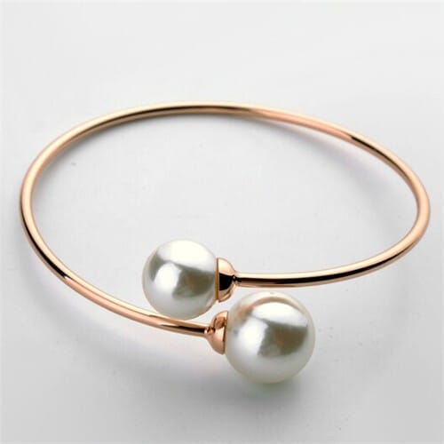 Graceful Twin Pearls Fashion Open-end Design Rose Gold Bangle