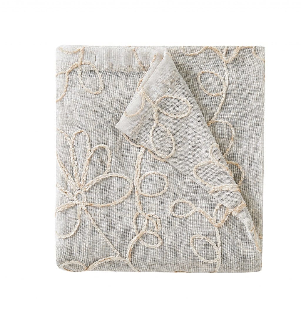 Set of Two 96" Tan Floral Embroidered Window Panels