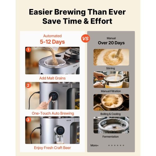 Automatic Home Beer Brewer, 3.43 Gal All-in-One Home Brew Machine, 1500W Power Electric Beer Maker Machine with Mash Boil Device, 304 Stainless Steel Inner Tank, Auto Temp & Pressure Control