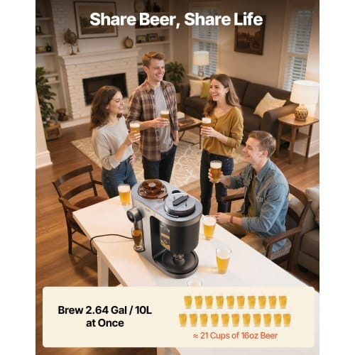Automatic Home Beer Brewer, 3.43 Gal All-in-One Home Brew Machine, 1500W Power Electric Beer Maker Machine with Mash Boil Device, 304 Stainless Steel Inner Tank, Auto Temp & Pressure Control