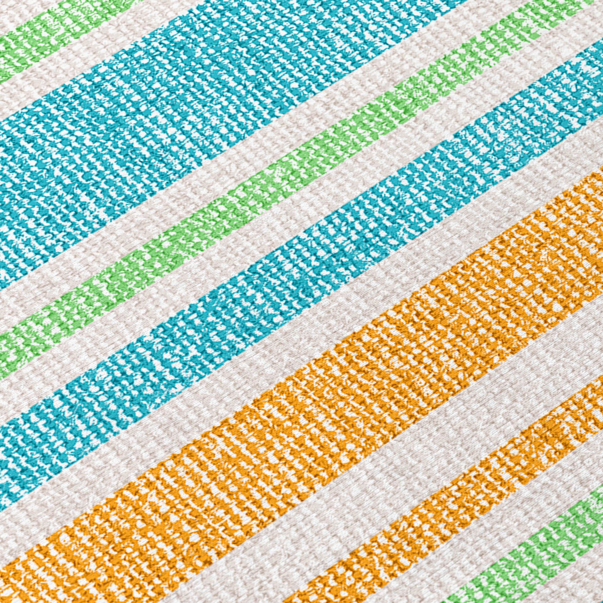 5' X 8' Teal Yellow and Green Striped Washable Non Skid Indoor Outdoor Area Rug