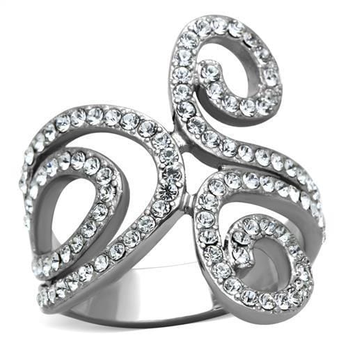 TK1437 - High polished (no plating) Stainless Steel Ring with Top Grade Crystal in Clear