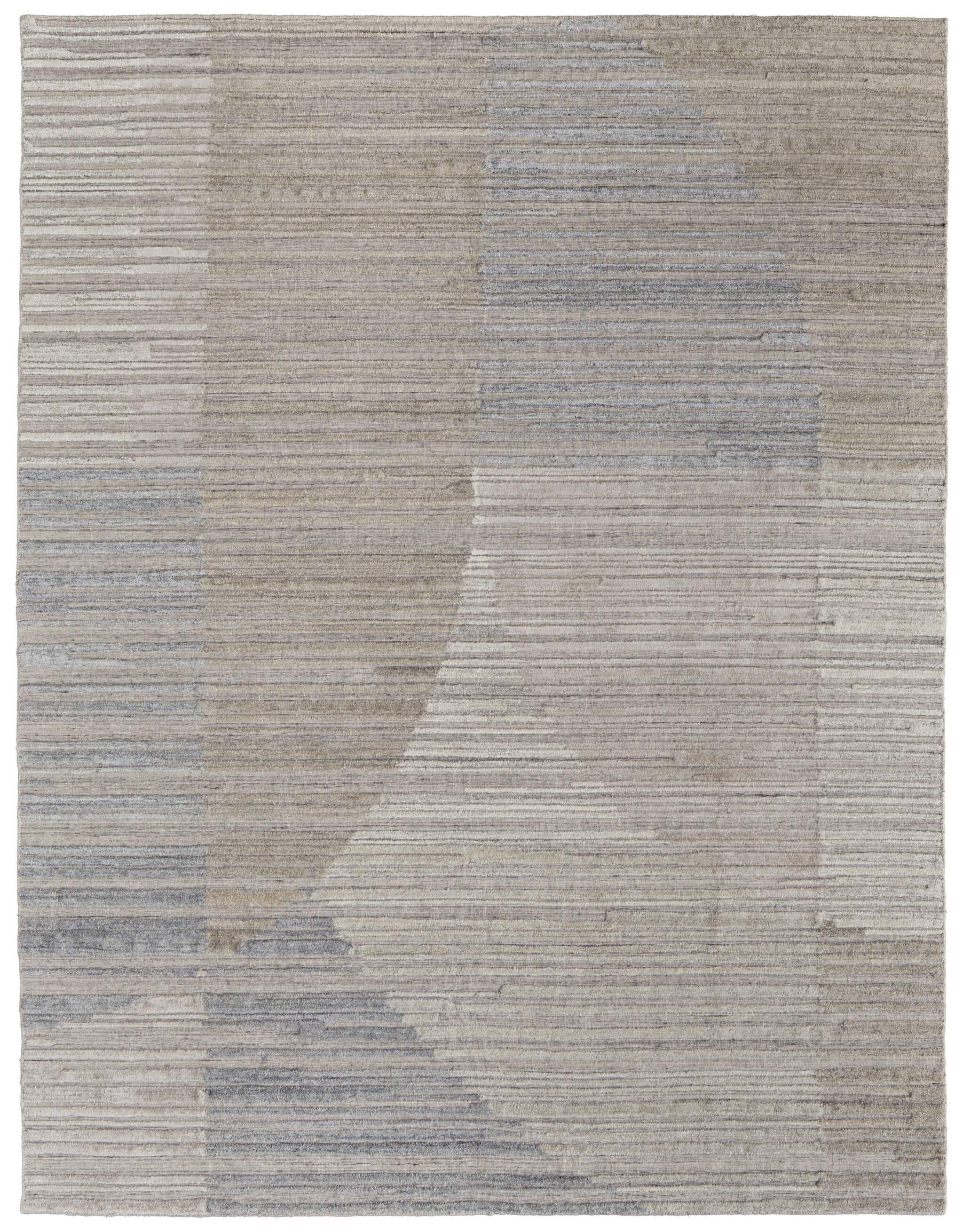10' X 14' Tan and Blue Abstract Hand Woven Worn Faded Area Rug