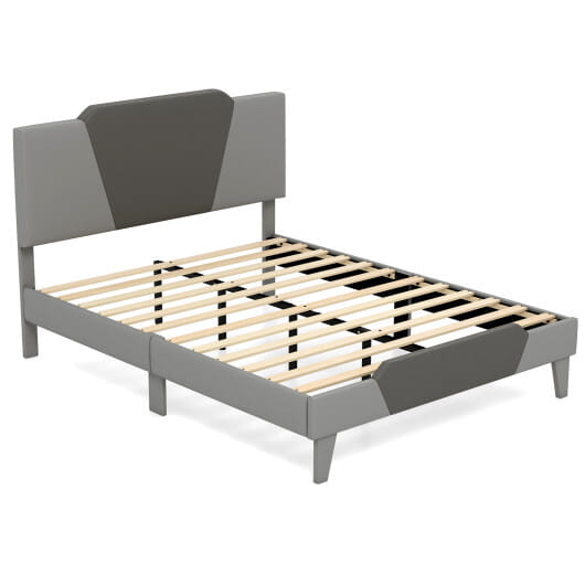 Full/Queen/Twin Velvet Upholstered Bed Frame with High Headboard-Full Size - Color: Gray - Size: Full Size