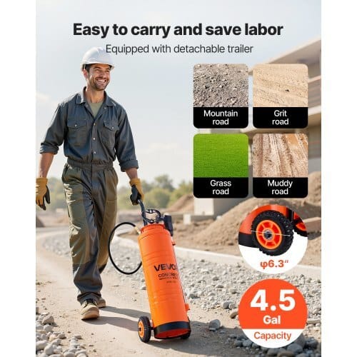 Industrial Sprayer, 4.5 Gallons Large Capacity, Stainless Steel Concrete Sprayer with Ergonomic Handle & Removable Cart, 48" & 120" Hose, Concrete Sealer Sprayers for Form Oils Construction