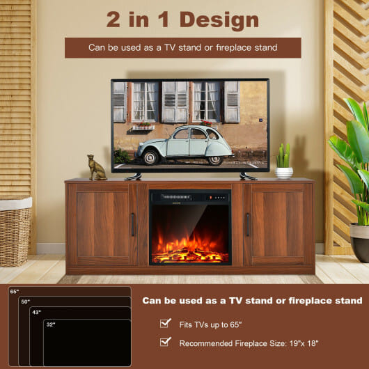 58 Inch TV Stand with 1500W Faux Fireplace for TVs up to 65 Inch-Natural
