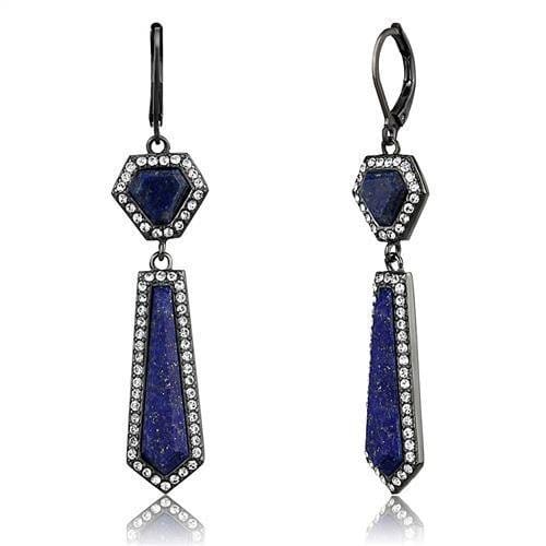 TK2723 - IP Light Black (IP Gun) Stainless Steel Earrings with Precious Stone Lapis in Montana
