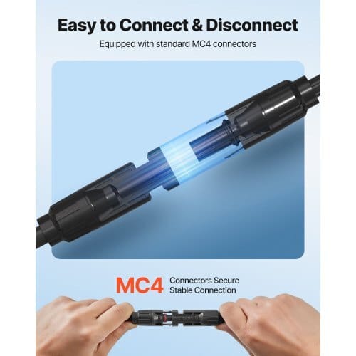 50FT Solar Panel Extension Cable, 10 AWG, Solar Panel Wire with Flame Retardant Protective Sleeving, Female and Male Connectors, IP67 Waterproof PV Wire, for Outdoor Automotive RV, Black & Red