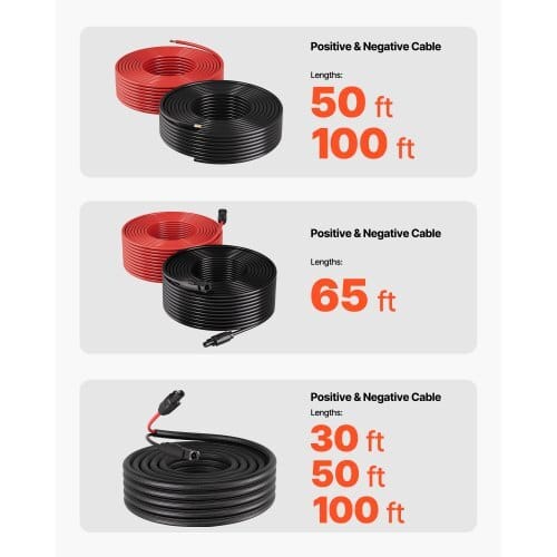 50FT Solar Panel Extension Cable, 10 AWG, Solar Panel Wire with Flame Retardant Protective Sleeving, Female and Male Connectors, IP67 Waterproof PV Wire, for Outdoor Automotive RV, Black & Red