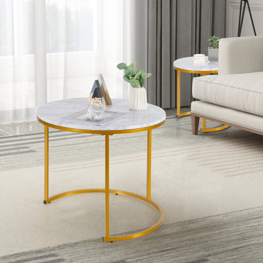 Set of 2 Modern Round Stacking Nesting Coffee Tables-Golden - Color: Golden