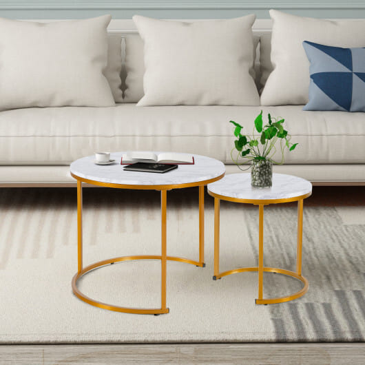 Set of 2 Modern Round Stacking Nesting Coffee Tables-Golden - Color: Golden
