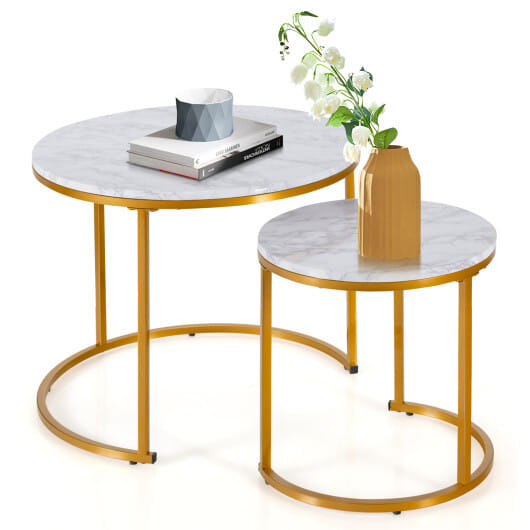 Set of 2 Modern Round Stacking Nesting Coffee Tables-Golden - Color: Golden
