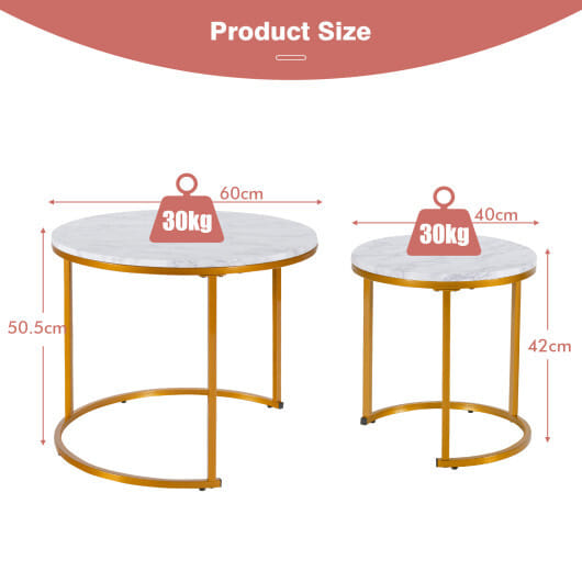 Set of 2 Modern Round Stacking Nesting Coffee Tables-Golden - Color: Golden