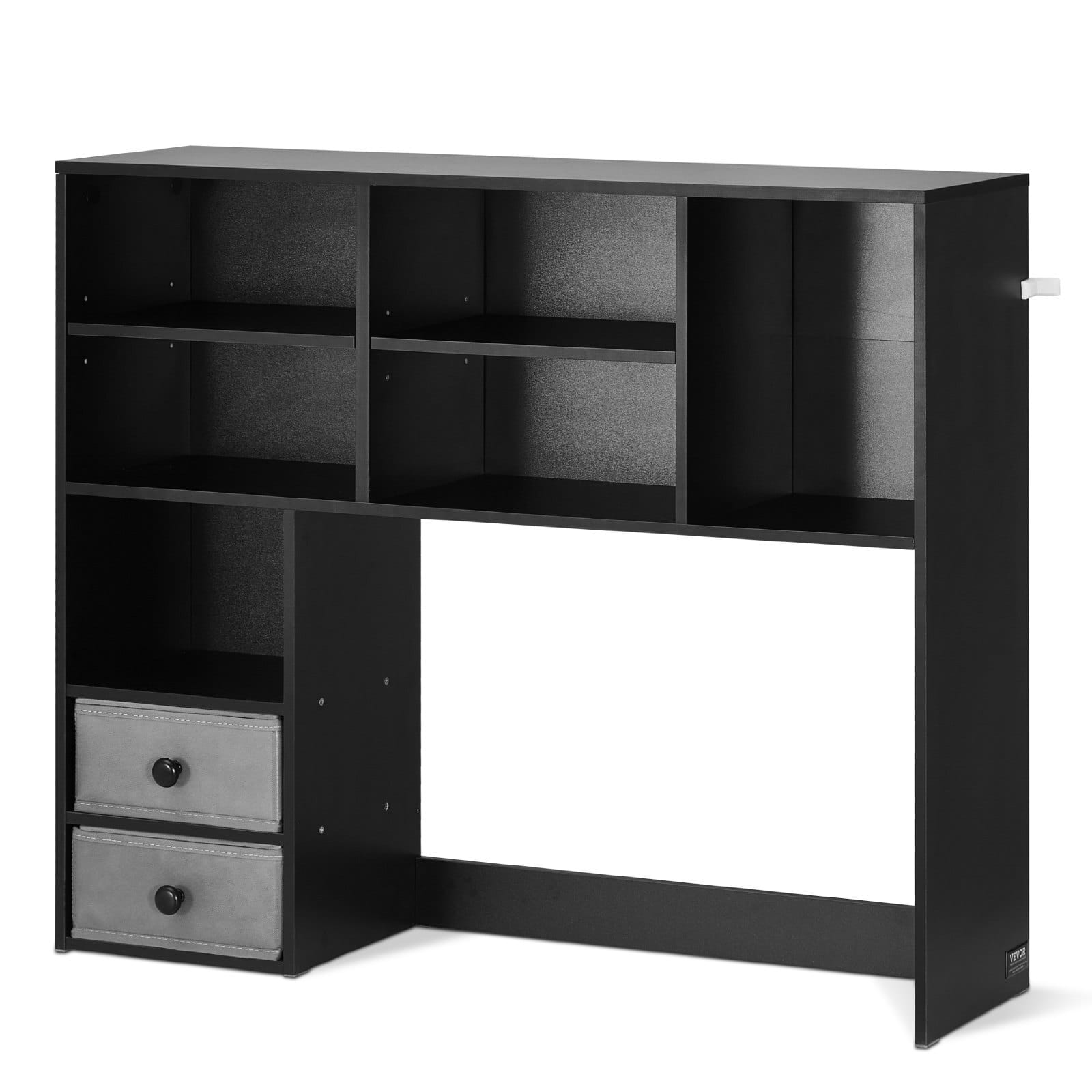 Desktop Bookshelf, 3-Tier Desktop Storage Organizer, 37" x 10" x 31.1" Office Storage Rack Wood Display Shelf, Desktop Bookshelf Hutch with Two Fabric Drawers, for Office, Home & Dorm, Black