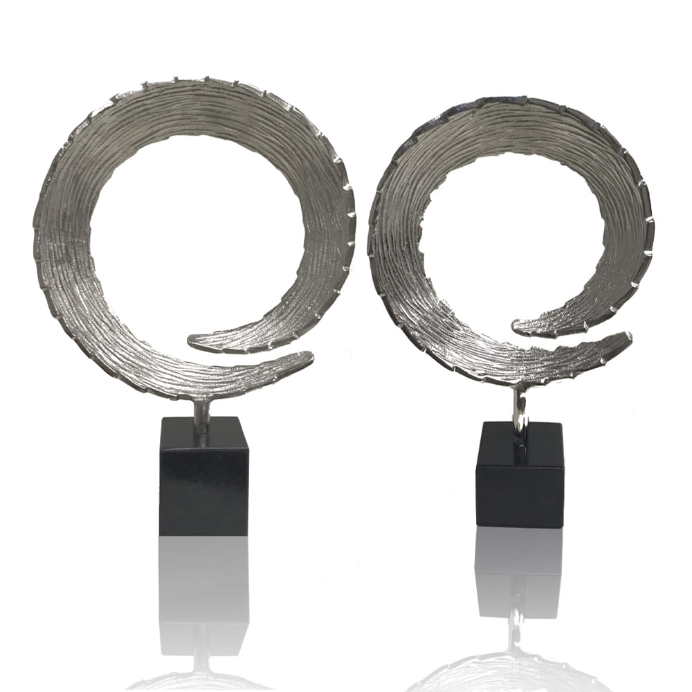 17" Black and Silver Marble and Aluminum Tabletop Sculpture
