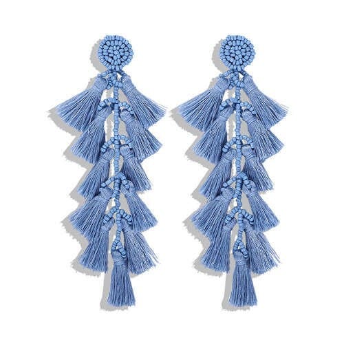Bohemian Fashion Beads Round with Tassel Cluster Autumn Fashion Wholesale Women Earrings - Blue