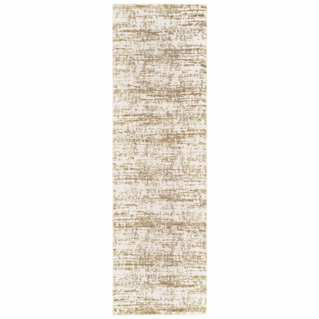 2' X 8' Ivory And Gray Abstract Strokes Runner Rug