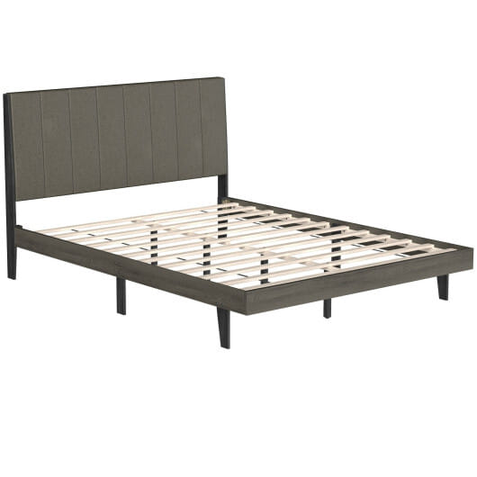 Queen Size Upholstered Bed Frame with Tufted Headboard - Color: Gray