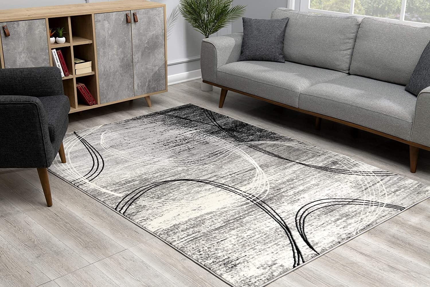 5' X 7' Gray Abstract Dhurrie Area Rug