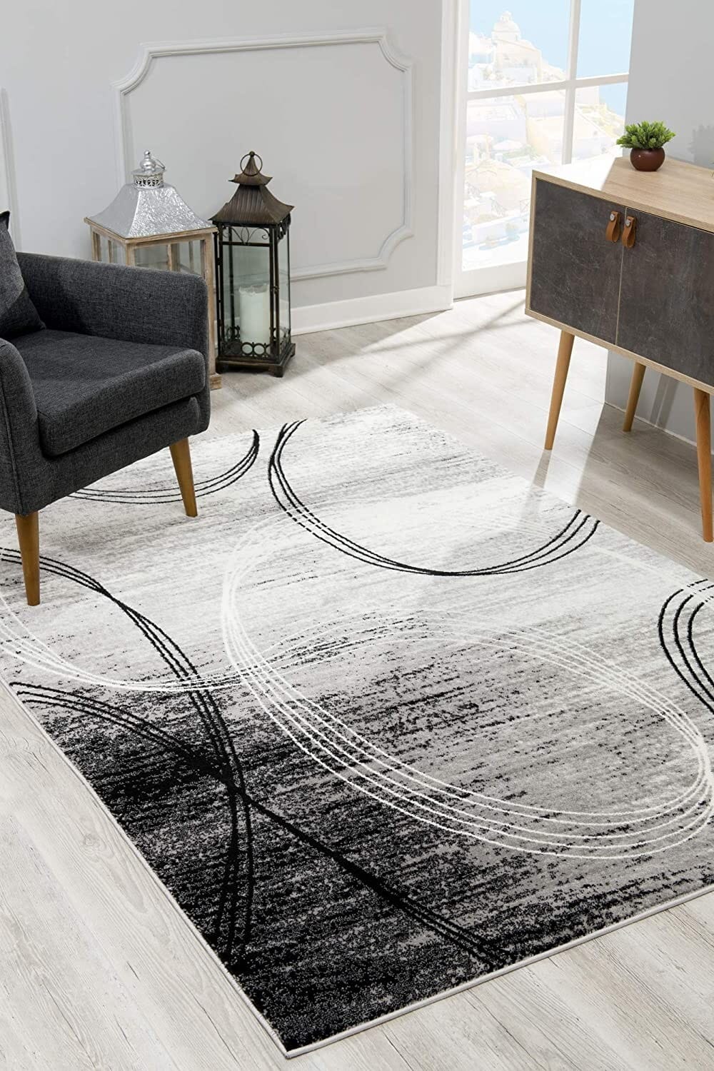 5' X 7' Gray Abstract Dhurrie Area Rug