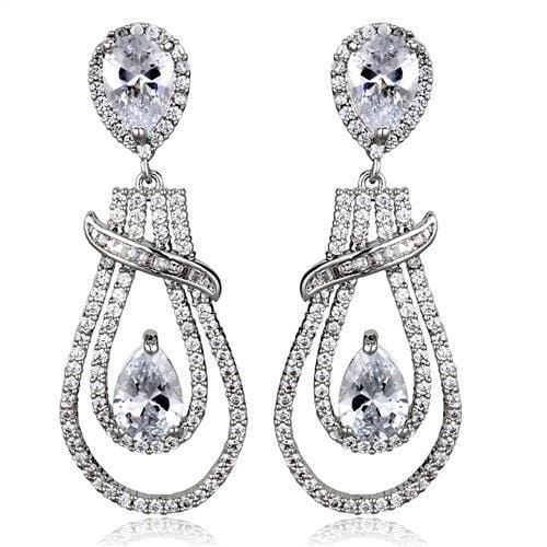 3W1095 - Rhodium Brass Jewelry Sets with AAA Grade CZ in Clear