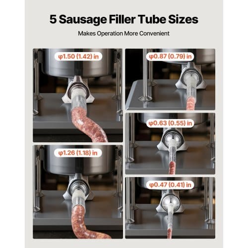 Manual Sausage Stuffer, 22 LBS / 10 L Vertical Meat Stuffer, Dual-Speed Sausage Casing Meat Filling Machine, Stainless Steel Heavy Duty Filler with 5 Stuffing Tubes, for Commercial & Home Use