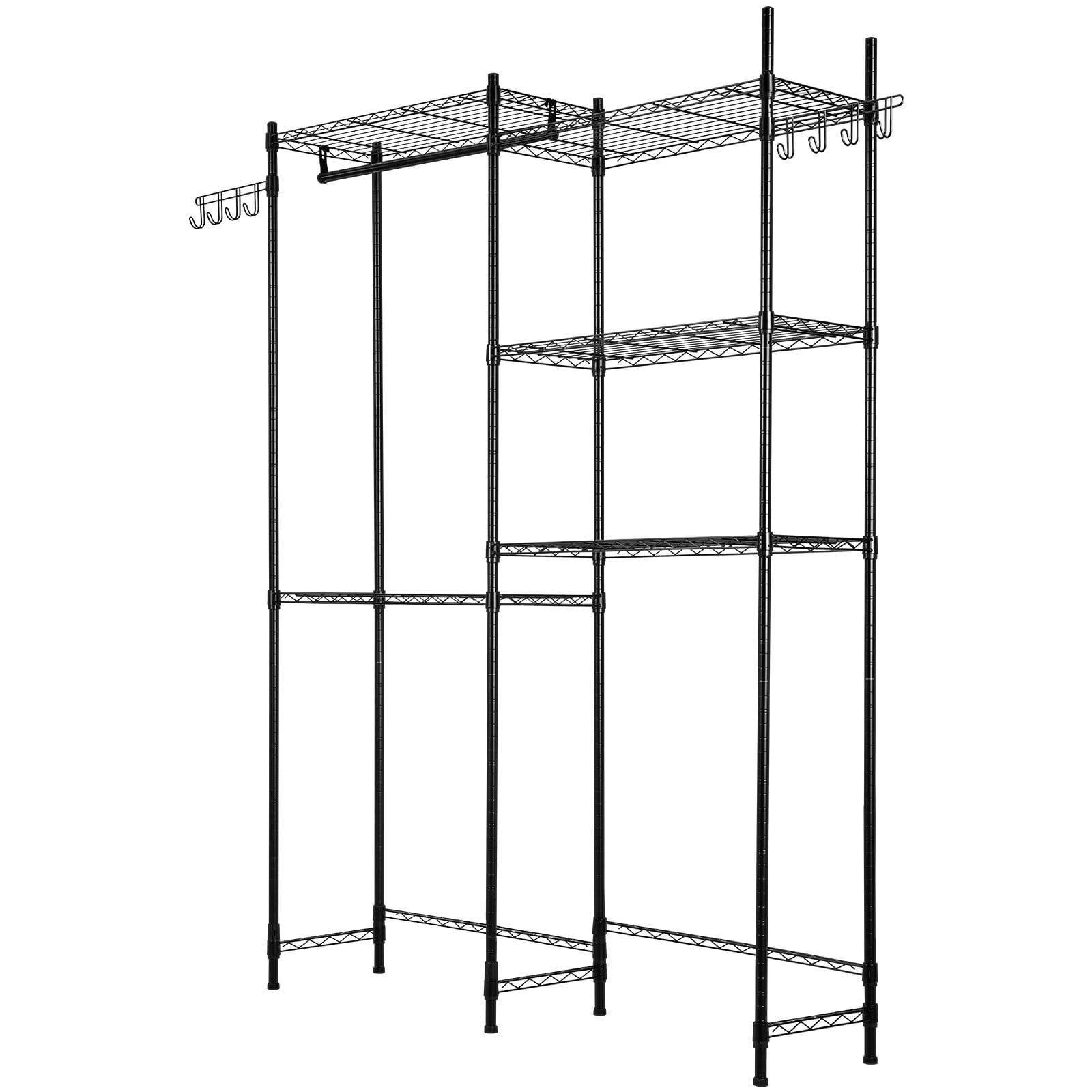 Over Washer and Dryer Storage Shelves, 5 Tiers Laundry Room Drying Rack with Hanger Rod and Hooks, Two Rows Adjustable Washer Shelves Space Saver, for Laundry Room Storage & Organization, Black