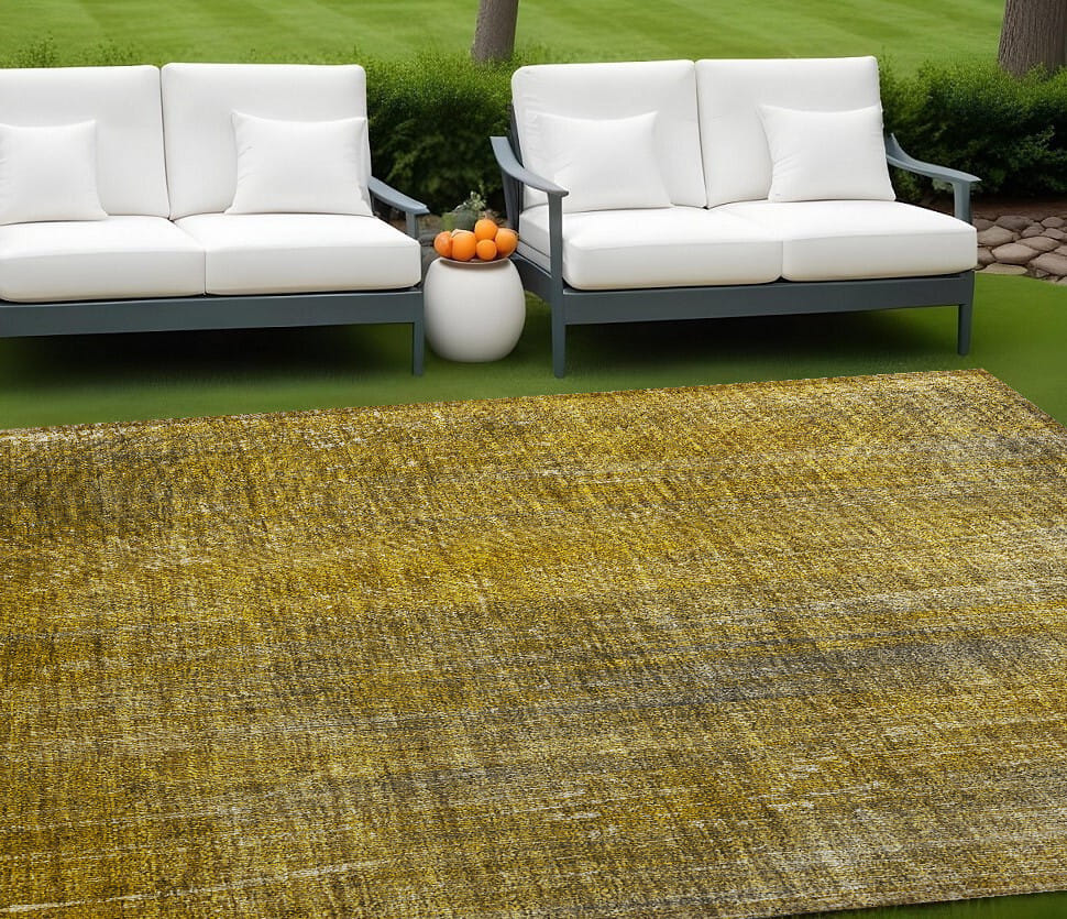 9' X 12' Chocolate Striped Washable Non Skid Indoor Outdoor Area Rug