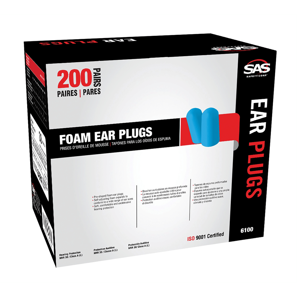 SAS Safety Foam Ear Plugs Disp.enser Box (200 pr)
