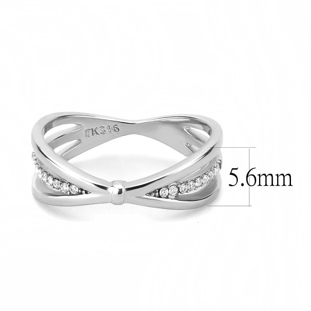 DA239 - High polished (no plating) Stainless Steel Ring with AAA Grade CZ in Clear