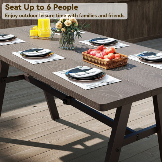 Outdoor Dining Tale for 6 with 1.93 Inch Umbrella Hole for Garden-Dark Brown