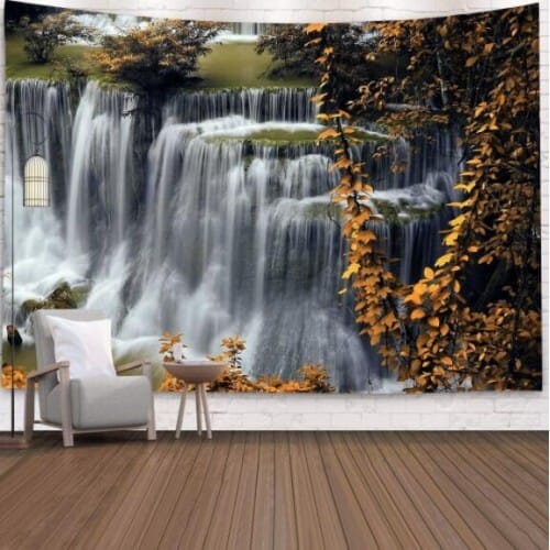 Yellow Leaves and Waterfall Design Nordic Fashion Background Cloth Home Wall Decorational Tapestry