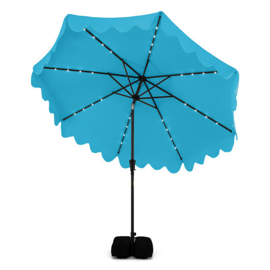 10 FT Outdoor Patio Umbrella with Solar LED Lights and Weighted Base-Turquoise - Color: Turquoise