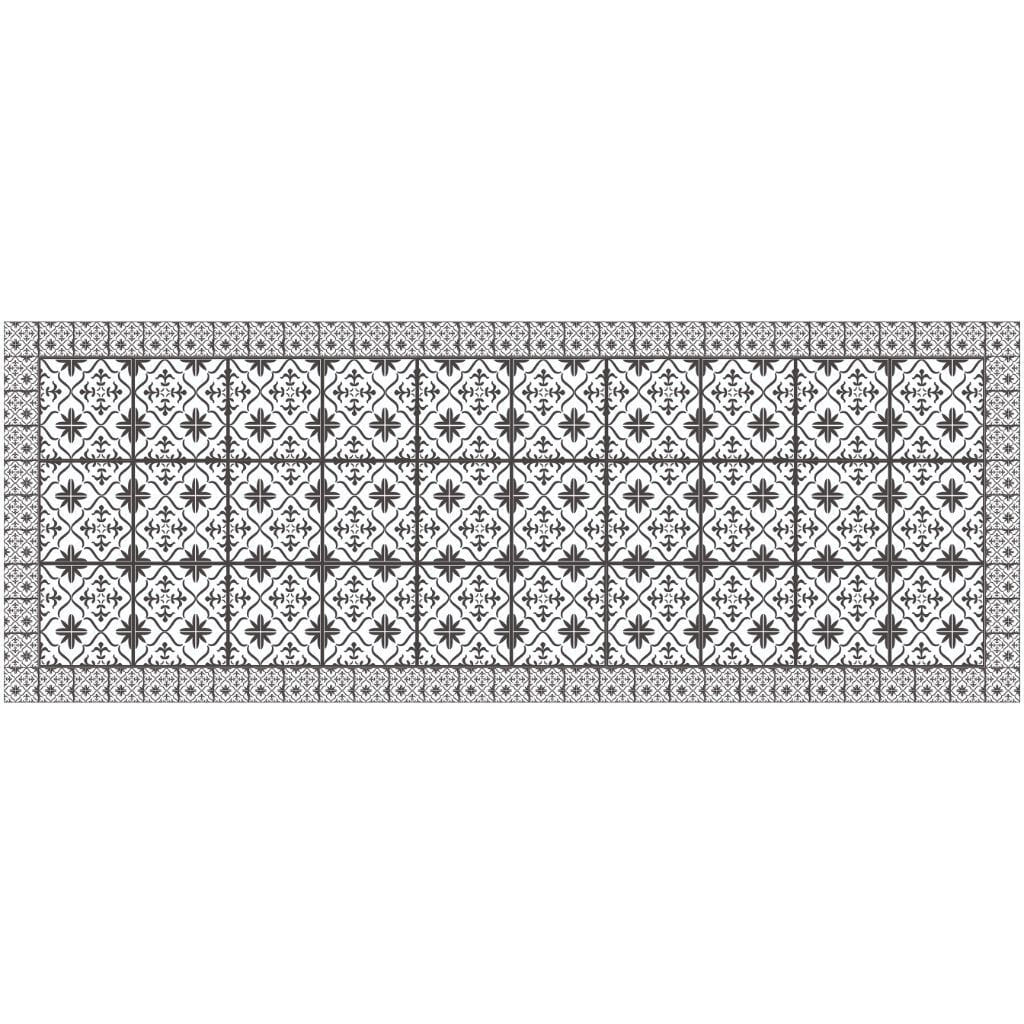 2' X 5' Dark Gray And White Tile Printed Vinyl Area Rug with UV Protection