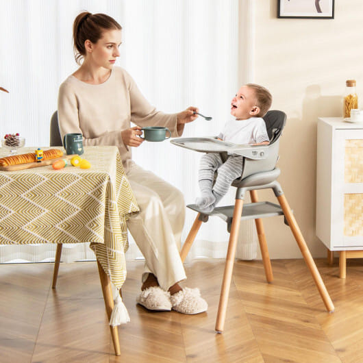 6 in 1 Convertible Highchair with Safety Harness and Removable Tray-Gray - Color: Gray
