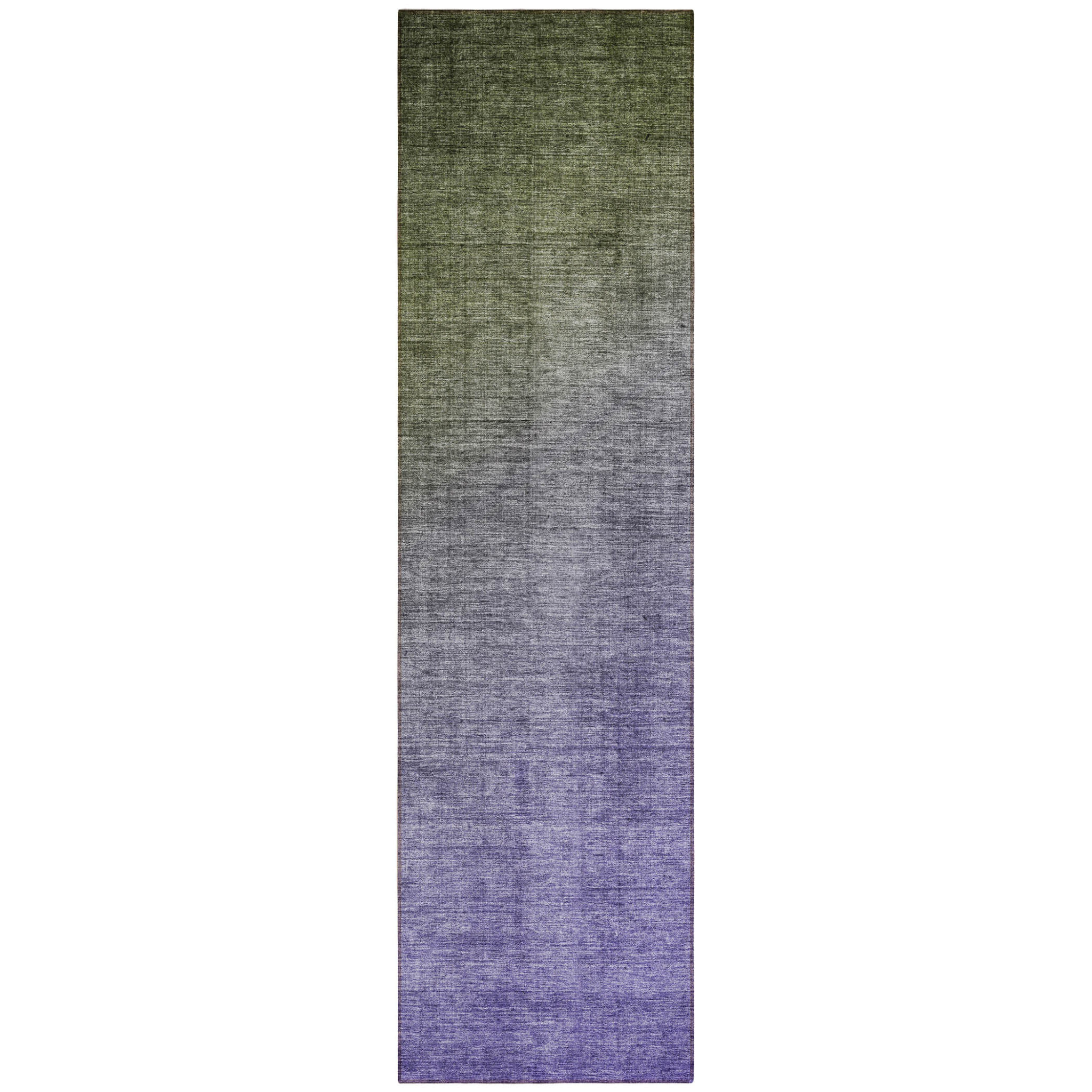 8' Runner Olive Green and Purple Ombre Washable Non Skid Indoor Outdoor Runner Rug