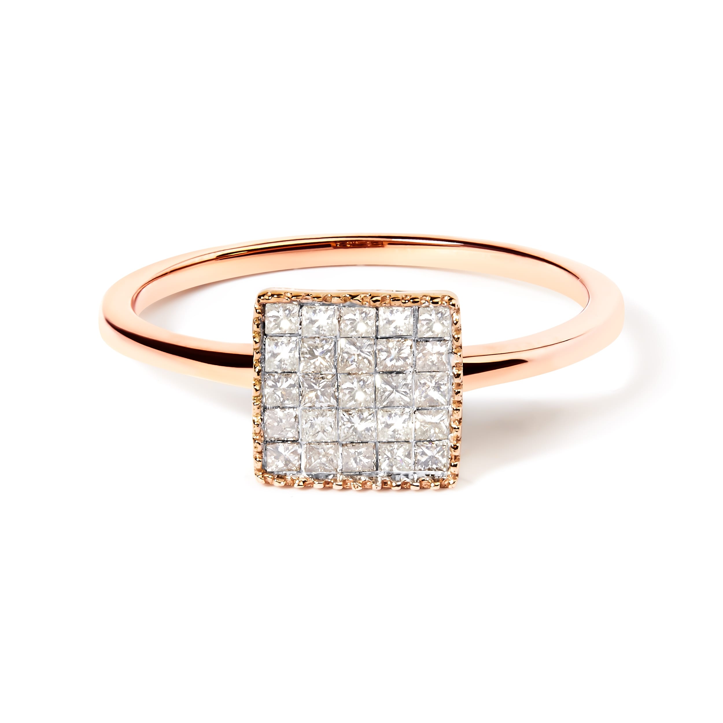 10K Rose Gold 1/3 Cttw Invisible Set Princess Cut Diamond Composite Square Shape Ring (H-I color, I1-I2 clarity) - Size 6