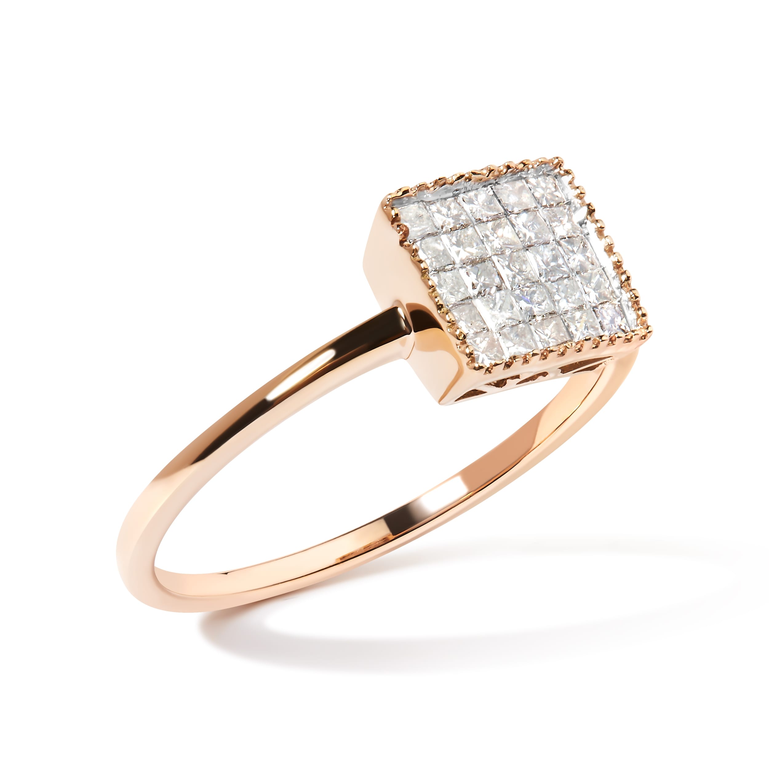 10K Rose Gold 1/3 Cttw Invisible Set Princess Cut Diamond Composite Square Shape Ring (H-I color, I1-I2 clarity) - Size 6