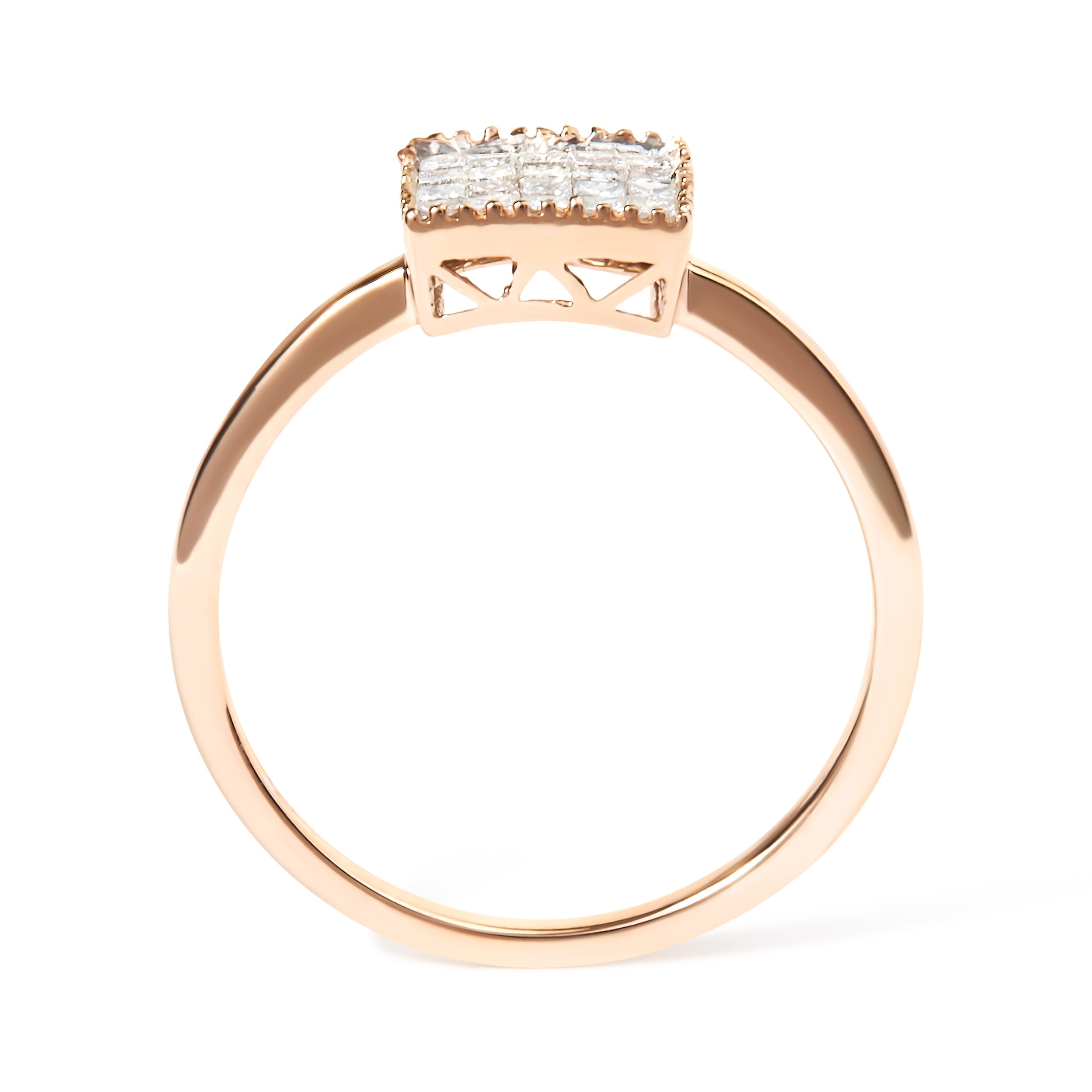 10K Rose Gold 1/3 Cttw Invisible Set Princess Cut Diamond Composite Square Shape Ring (H-I color, I1-I2 clarity) - Size 6