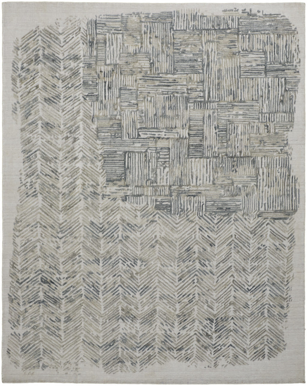 9' X 12' Green Blue And Ivory Abstract Hand Woven Area Rug