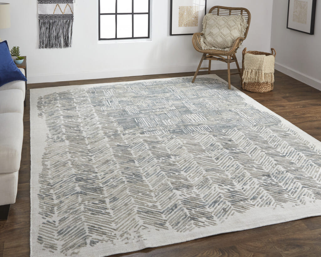 9' X 12' Green Blue And Ivory Abstract Hand Woven Area Rug