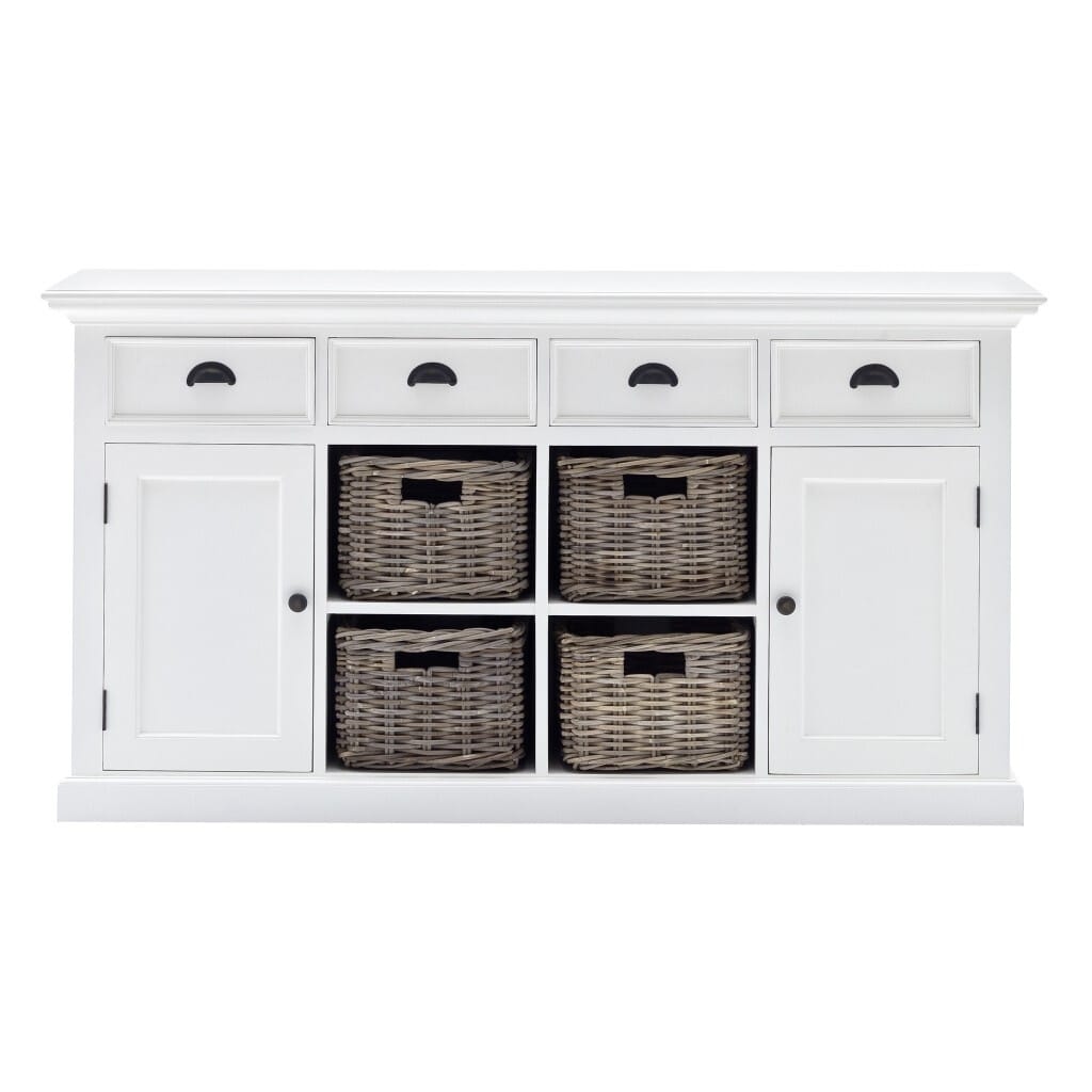 63" White Solid Wood Four Drawer Sideboard with Two Doors