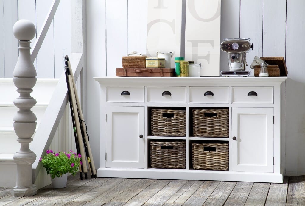63" White Solid Wood Four Drawer Sideboard with Two Doors