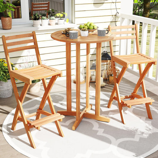 Acacia Wood Bar Height Chair with Backrest and Footrest for Backyard-Set of 1 - Size: Set of 1