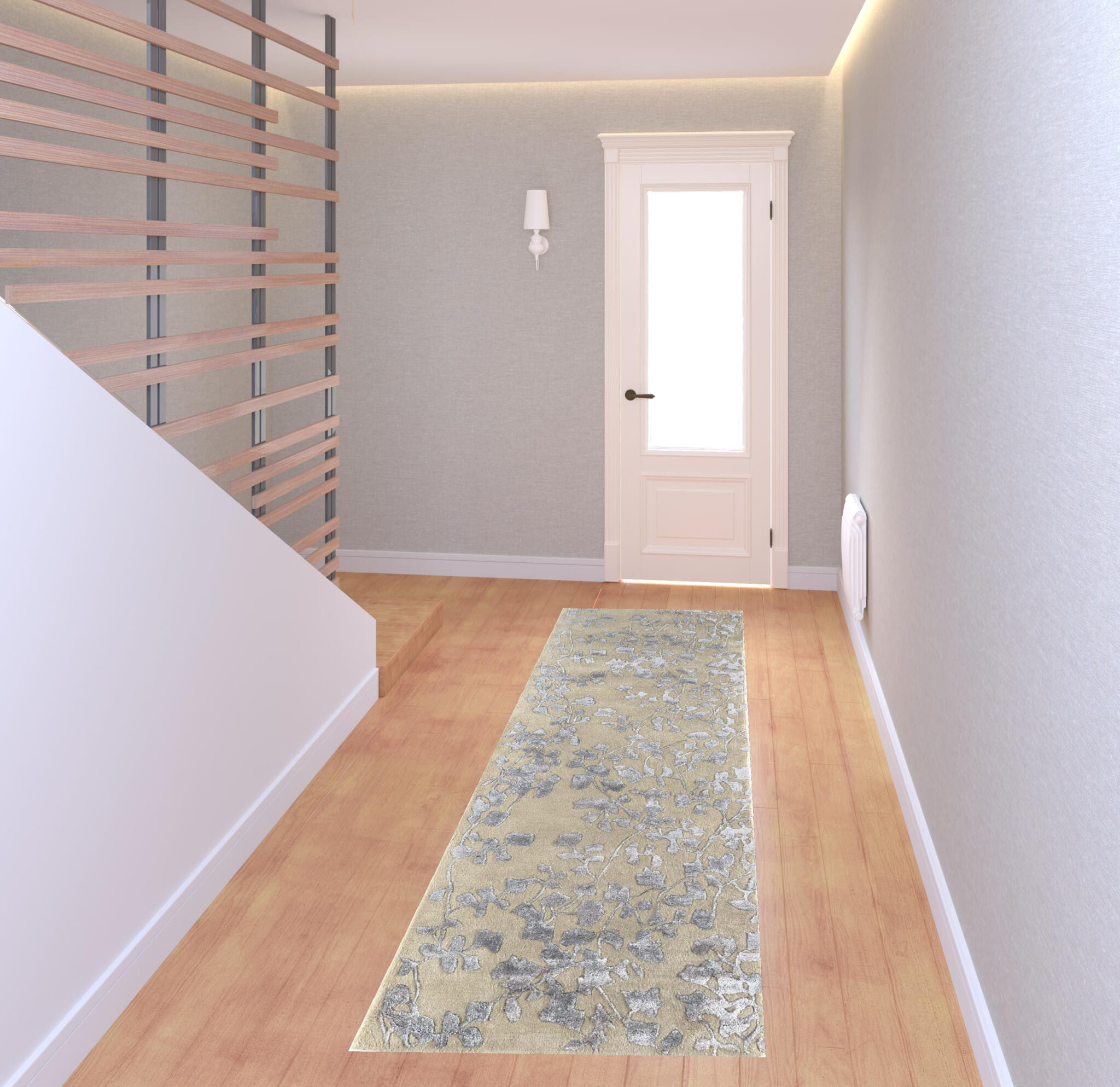 8' Tan and Gray Wool Floral Hand Tufted Runner Rug