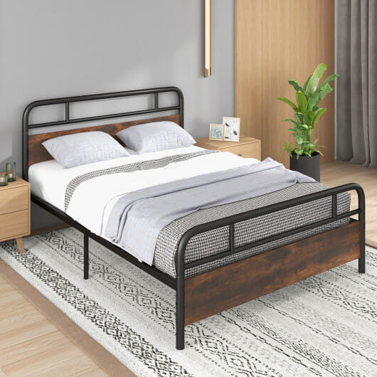Twin/Full/Queen Size Bed Frame with Industrial Headboard-Queen Size - Color: Black - Size: Queen Size