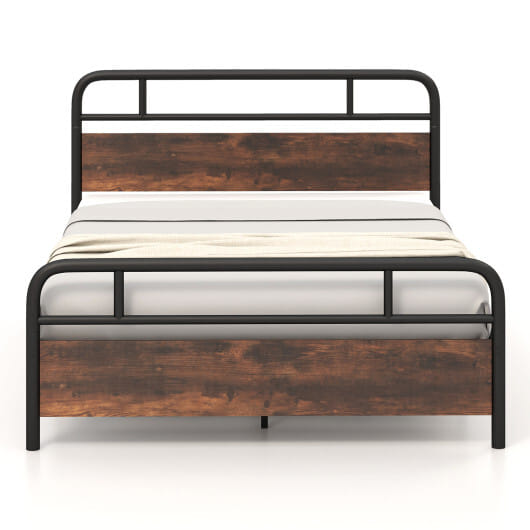 Twin/Full/Queen Size Bed Frame with Industrial Headboard-Queen Size - Color: Black - Size: Queen Size