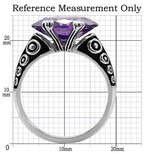 TK017 - High polished (no plating) Stainless Steel Ring with AAA Grade CZ in Amethyst