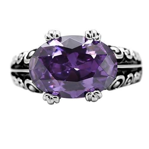 TK017 - High polished (no plating) Stainless Steel Ring with AAA Grade CZ in Amethyst