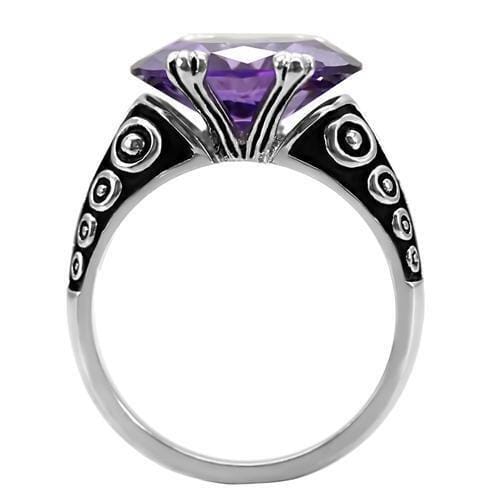 TK017 - High polished (no plating) Stainless Steel Ring with AAA Grade CZ in Amethyst